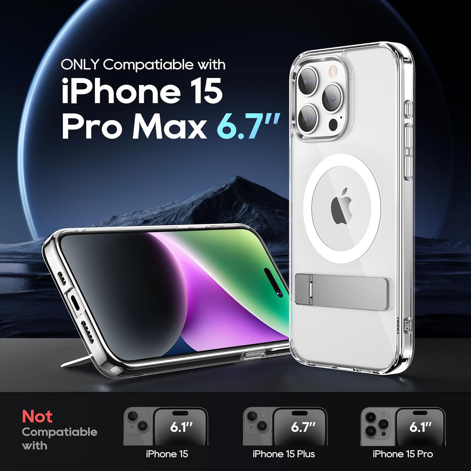 Niunisi Funda magnética para iPhone 15 Pro Max con soporte, soporte delgado con protector de pantalla compatible con Magsafe a prueba de golpes,