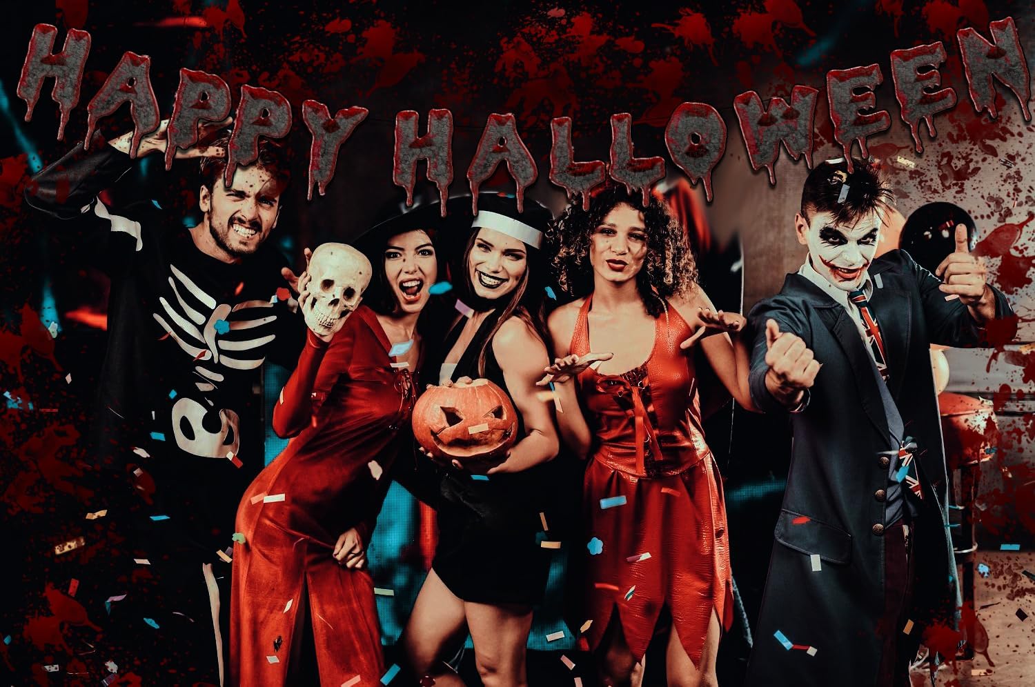 Cartel de Feliz Halloween, decoraciones de fiesta de Halloween, decoraciones de fiesta de terror de Halloween, guirnalda de gotas de sangre roja,