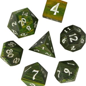 Juego de 7 dados DND poliédricos de madera verde con caja de metal para juegos de rol de Calabozos y Dragones MTG (rayas verdes hierba) Juego de 7 dados DND poliédricos de madera verde con caja de metal para juegos de rol de Calabozos y Dragones MTG (rayas verdes hierba)