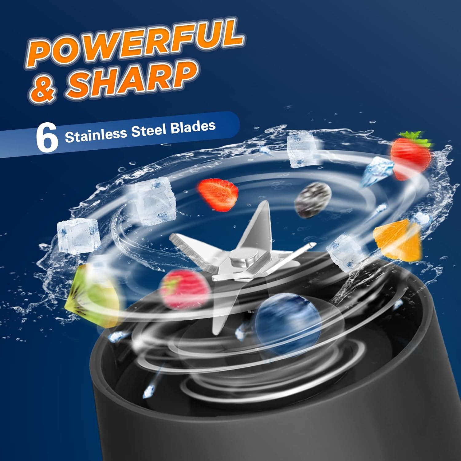 Licuadora portátil, licuadora personal recargable por USB, mini licuadora para batidos y batidos, fuerte potencia de corte con 6 cuchillas, 12.8 fl