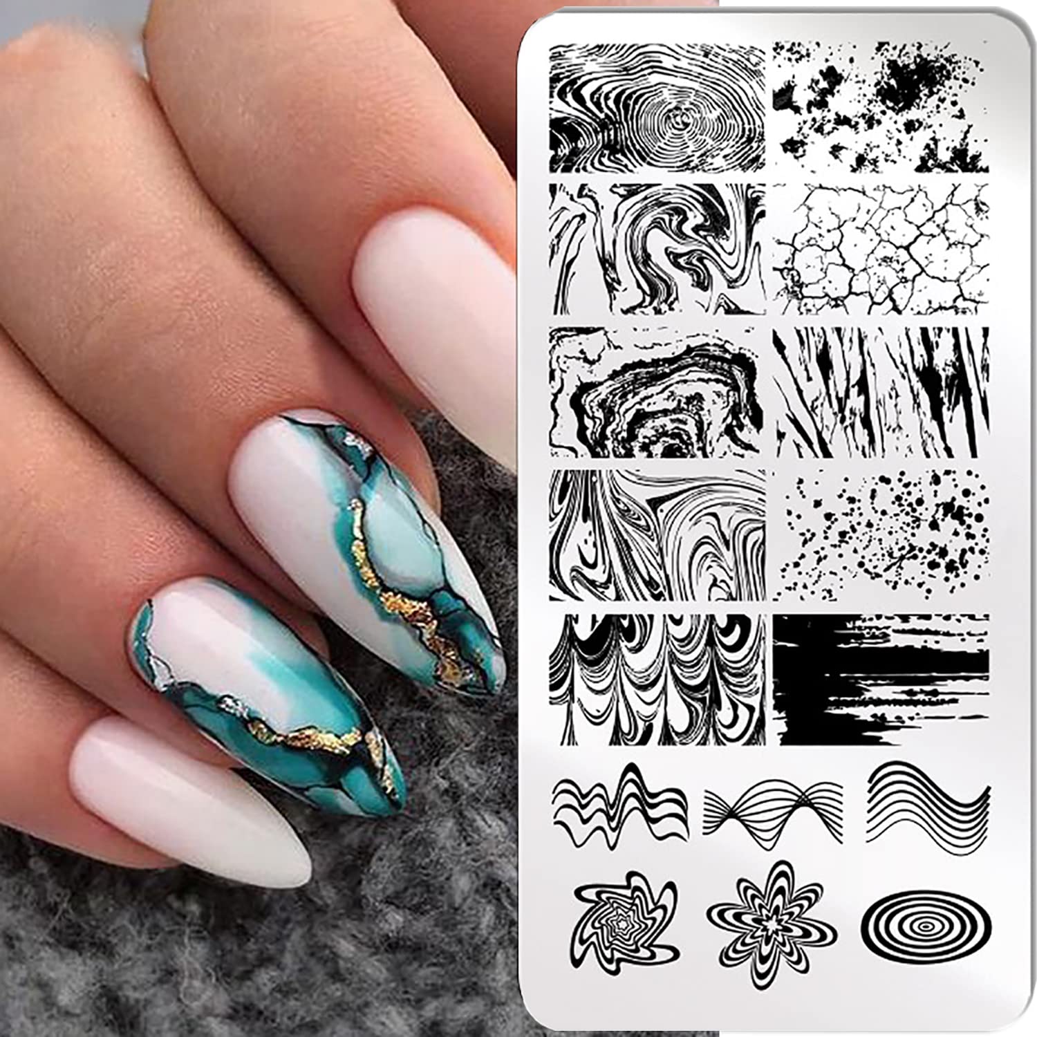 3 unids placas de estampado de uñas de mármol francés a rayas de arte de uñas plantilla de estampado de mármol de acero inoxidable diseño de uñas