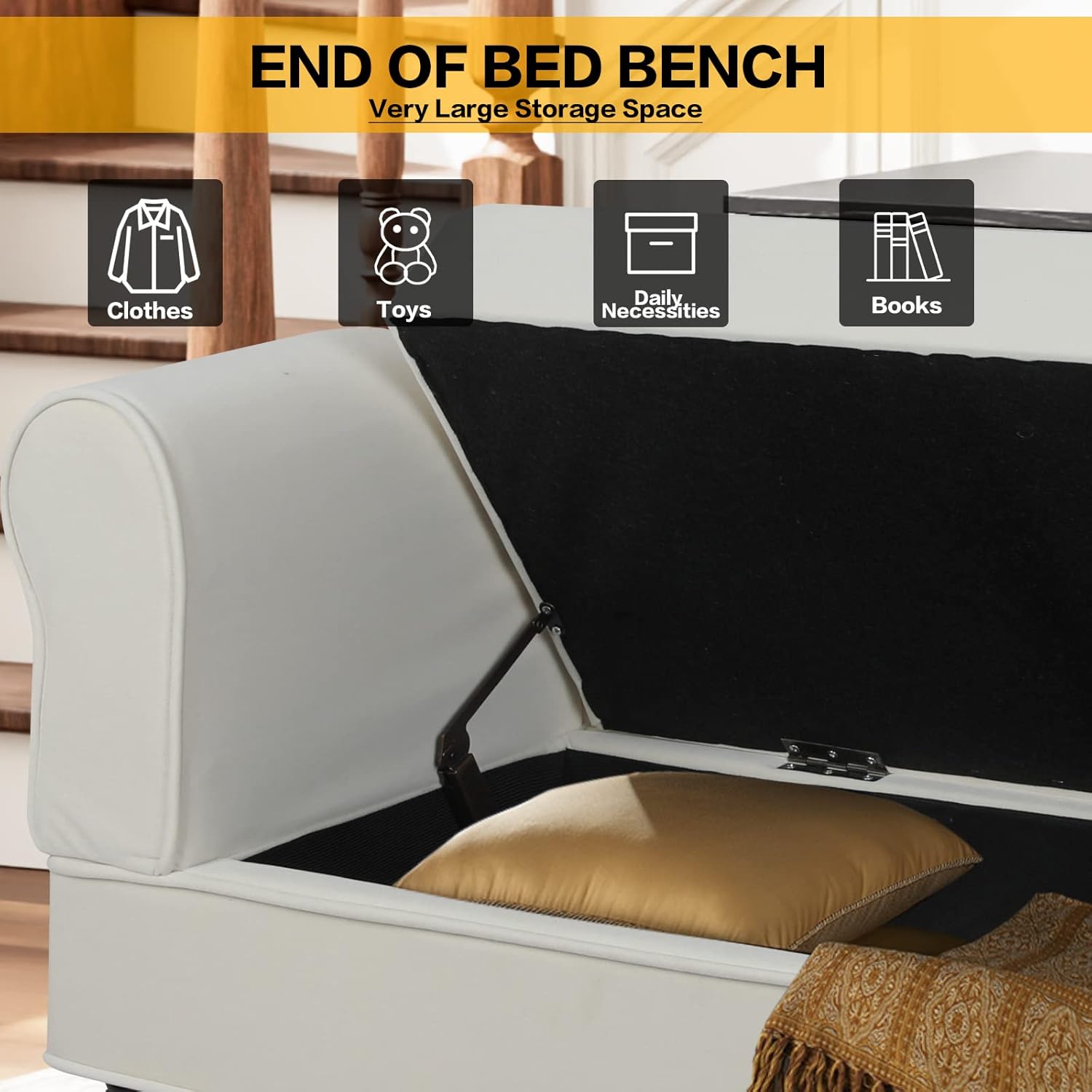 Banco otomano de almacenamiento, banco de terciopelo en el extremo de la cama con 2 otomanas pequeñas para dormitorio, banco de almacenamiento con