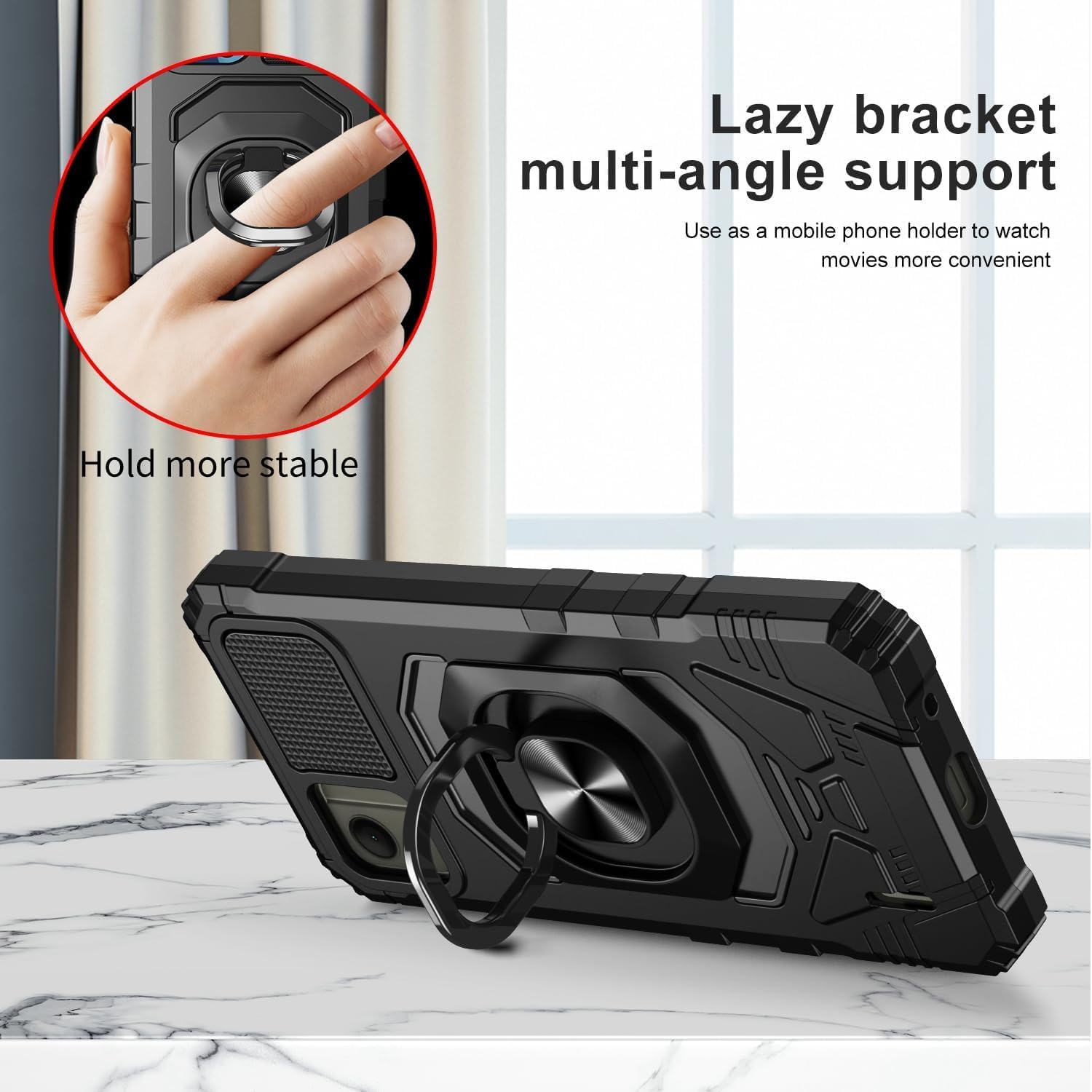 TJS Funda compatible con Nokia C110 N156DL 5G, con protector de pantalla de vidrio templado, soporte magnético de anillo de metal, soporte magnético