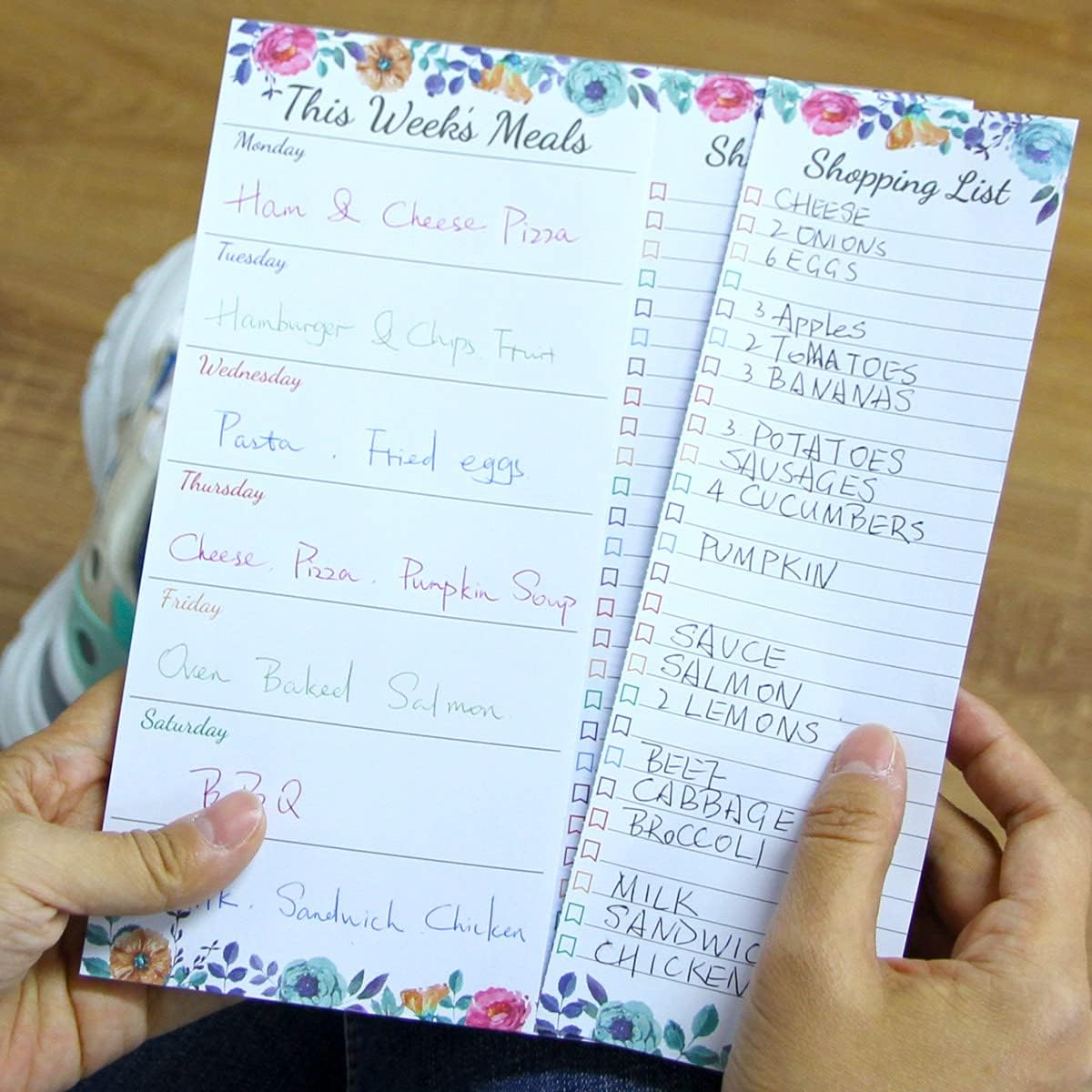 Planificador semanal de comidas, bloc de notas magnético floral para refrigerador, almohadilla de planificación de comidas con lista de comestibles