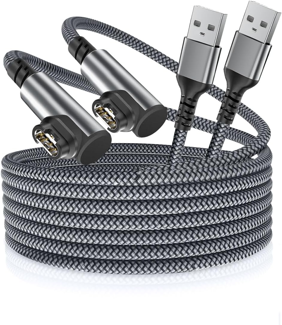 RUXELY Cable de carga en ángulo derecho para Garmin Watch de 4 pies, paquete de 2, cable de alimentación de nailon de 90 grados para Fenix 7 6 5 7X