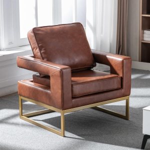 HEAH-YO Silla decorativa moderna con reposabrazos, silla individual de piel sintética sintética con patas de metal dorado, cómodas sillas modernas HEAH-YO Silla decorativa moderna con reposabrazos, silla individual de piel sintética sintética con patas de metal dorado, cómodas sillas modernas