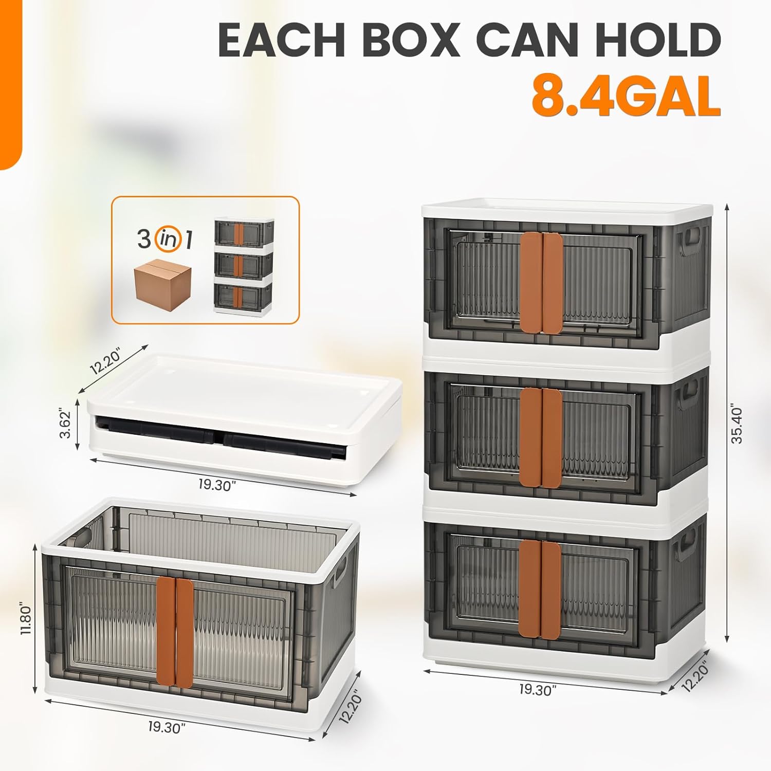 Organizador de armario de 8.4 galones y almacenamiento, contenedor de almacenamiento plegable con tapa para dormitorio, organizador de maletero de