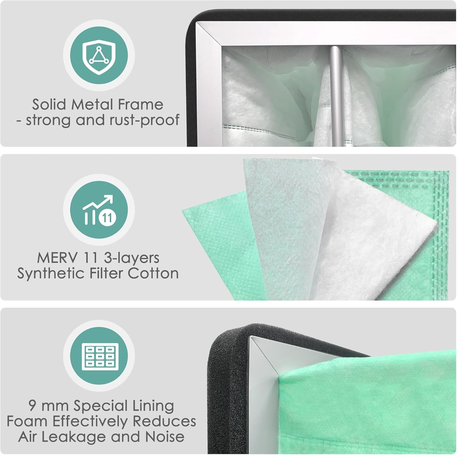 2 filtros de aire de bolsillo sintético MERV 11 para 750-ER Air-Tech HP Jet AFS-1000B AFS-1000C, 3 filtros de bolsa interior compatibles con JDS