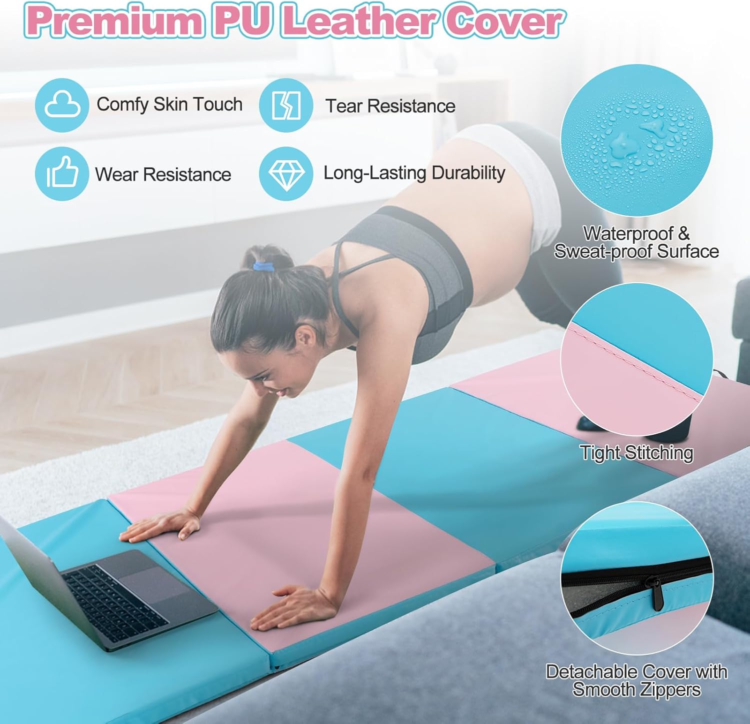 Goplus Colchoneta de gimnasia de 8 x 4 x 2 pulgadas, alfombrilla plegable con asas de transporte, cierres de velcro, 4 paneles para ejercicios de