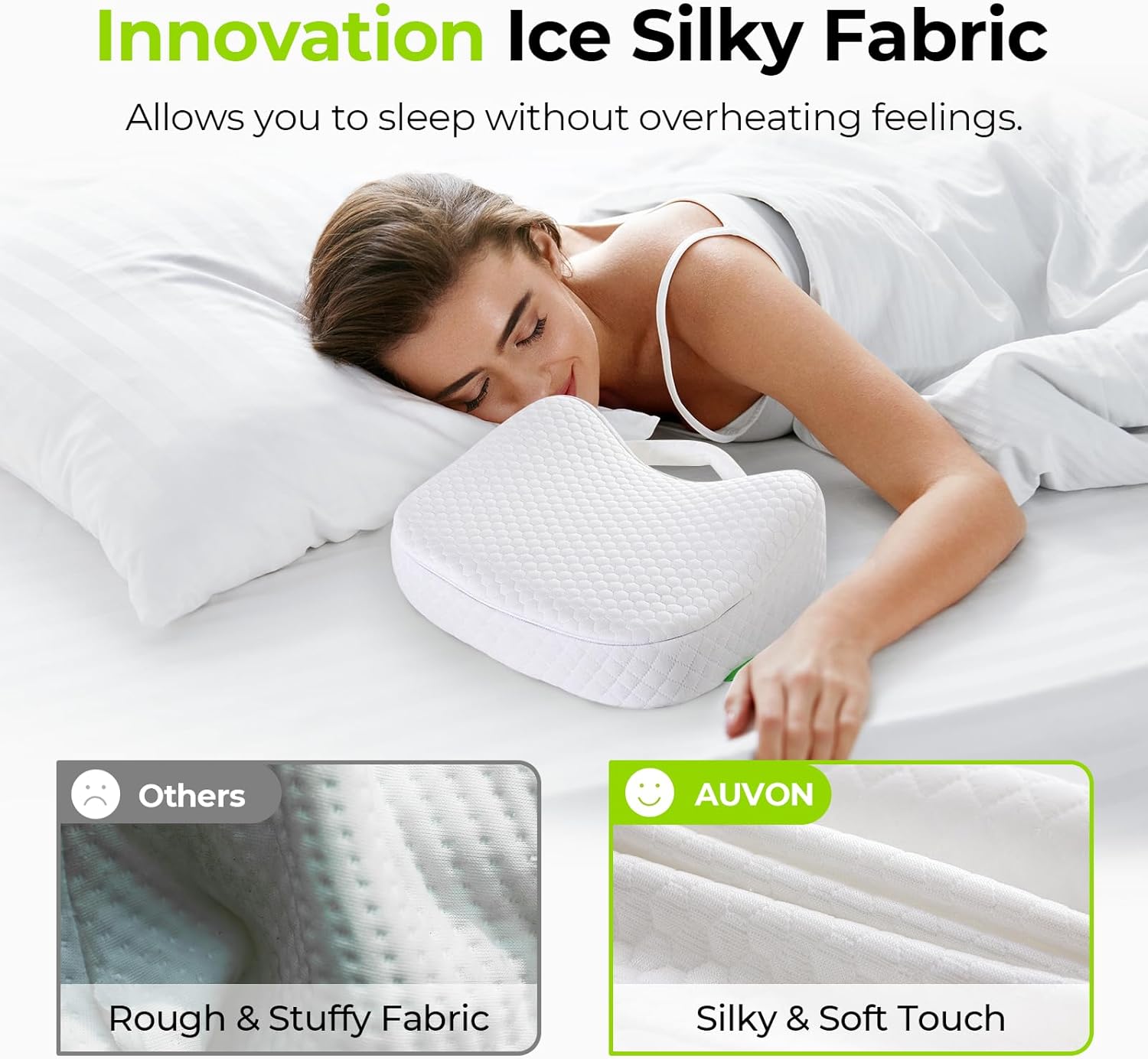 AUVON Almohada de apoyo de espuma refrescante para piernas y rodillas con tela sedosa de hielo, almohada de espuma viscoelástica de apoyo mejorado