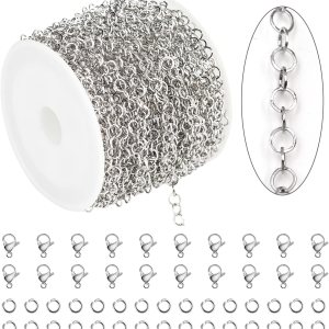 KYUNHOO Cadena de acero inoxidable 304 de plata de 33 pies para fabricación de joyas, rollo de cadena de eslabones circulares redondos de 0.157 in, KYUNHOO Cadena de acero inoxidable 304 de plata de 33 pies para fabricación de joyas, rollo de cadena de eslabones circulares redondos de 0.157 in,