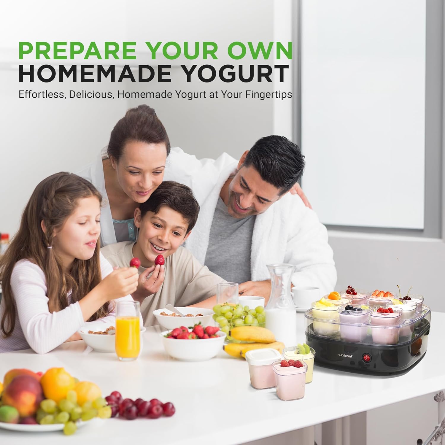 Nutrichef Máquina automática de yogur de 9 tazas  Incluye 9 vasos reutilizables de 5 onzas con tapas y estante de yogur para almacenamiento