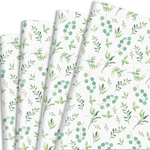 Whaline Papel de regalo de hojas verdes de acuarela, papel de regalo de hojas verdes a granel, papel de arte plegado plano para safari en la selva, Whaline Papel de regalo de hojas verdes de acuarela, papel de regalo de hojas verdes a granel, papel de arte plegado plano para safari en la selva,