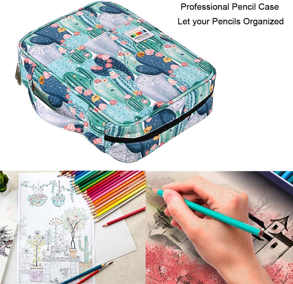BTSKY Estuche para lápices de colores con 220 ranuras para lápices y lápices con práctico envoltorio portátil, soporte multicapa para lápices de