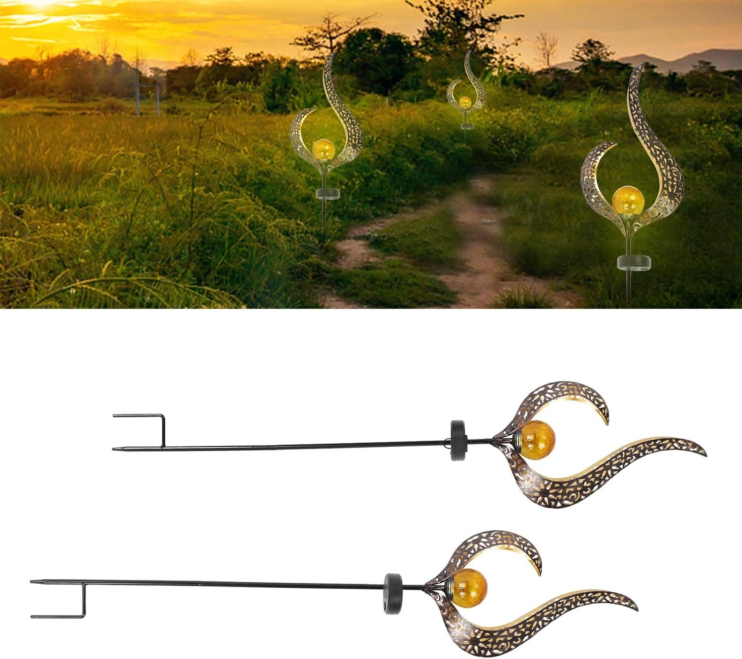 Fydun 2 Pack Solar Lights Outdoor Decorative Lights for Garden Courtyard Lawn Courtyard Pathway Lighting Warm White for Men and Women