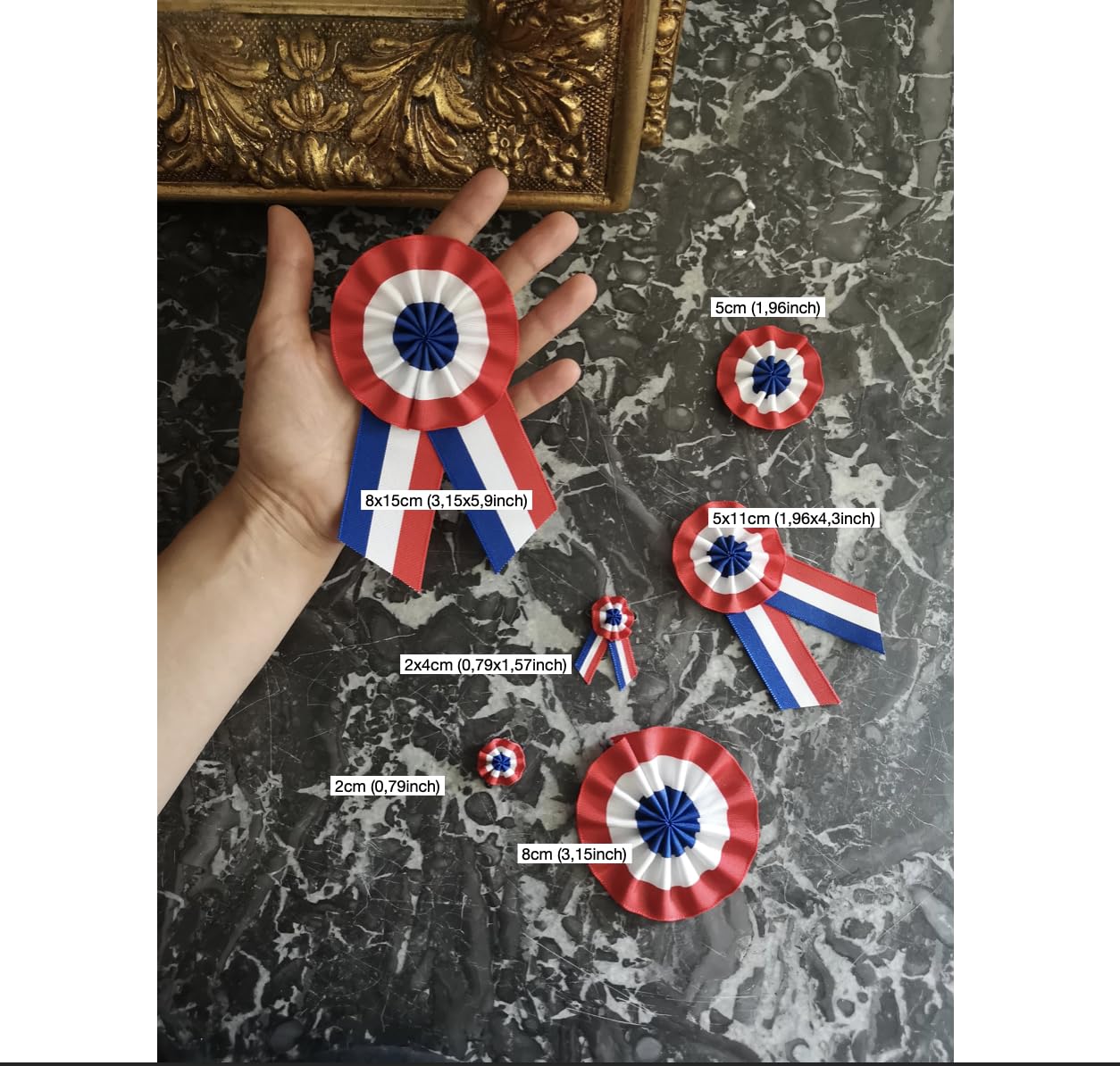 Broche Cocarde française tricolore – Révolution française – Rosette républicaine – Made in France – Bleu Blanc Rouge (M)