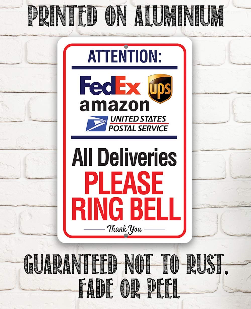 Delivery Sign for Package and Box Deliveries – Please Ring Bell Instructions – Directional Deliveries Sign for Home Office, Porch Entryway Gate