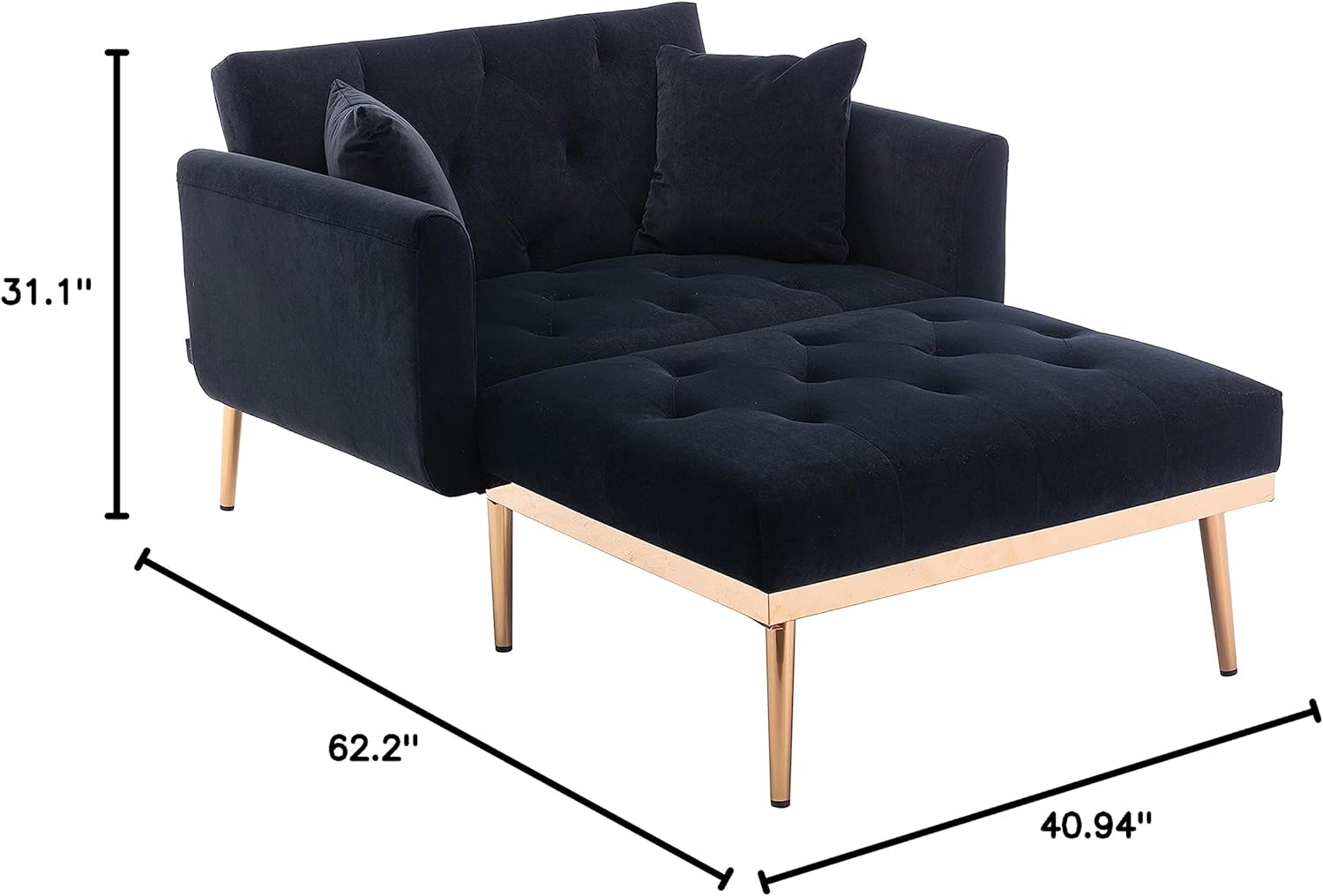 HomSof Sofá cama de terciopelo con respaldo ajustable y acolchado grueso, silla reclinable convertible con patas de metal dorado rosa