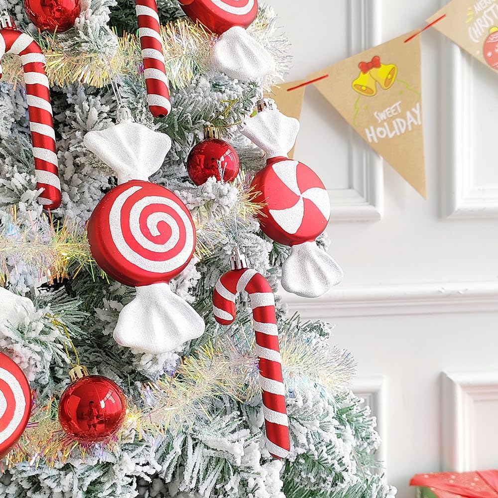 12 adornos de bastón de caramelo de piruleta de Navidad, colgantes de bastón de caramelo para árbol de Navidad, manualidades de 6.5 pulgadas,