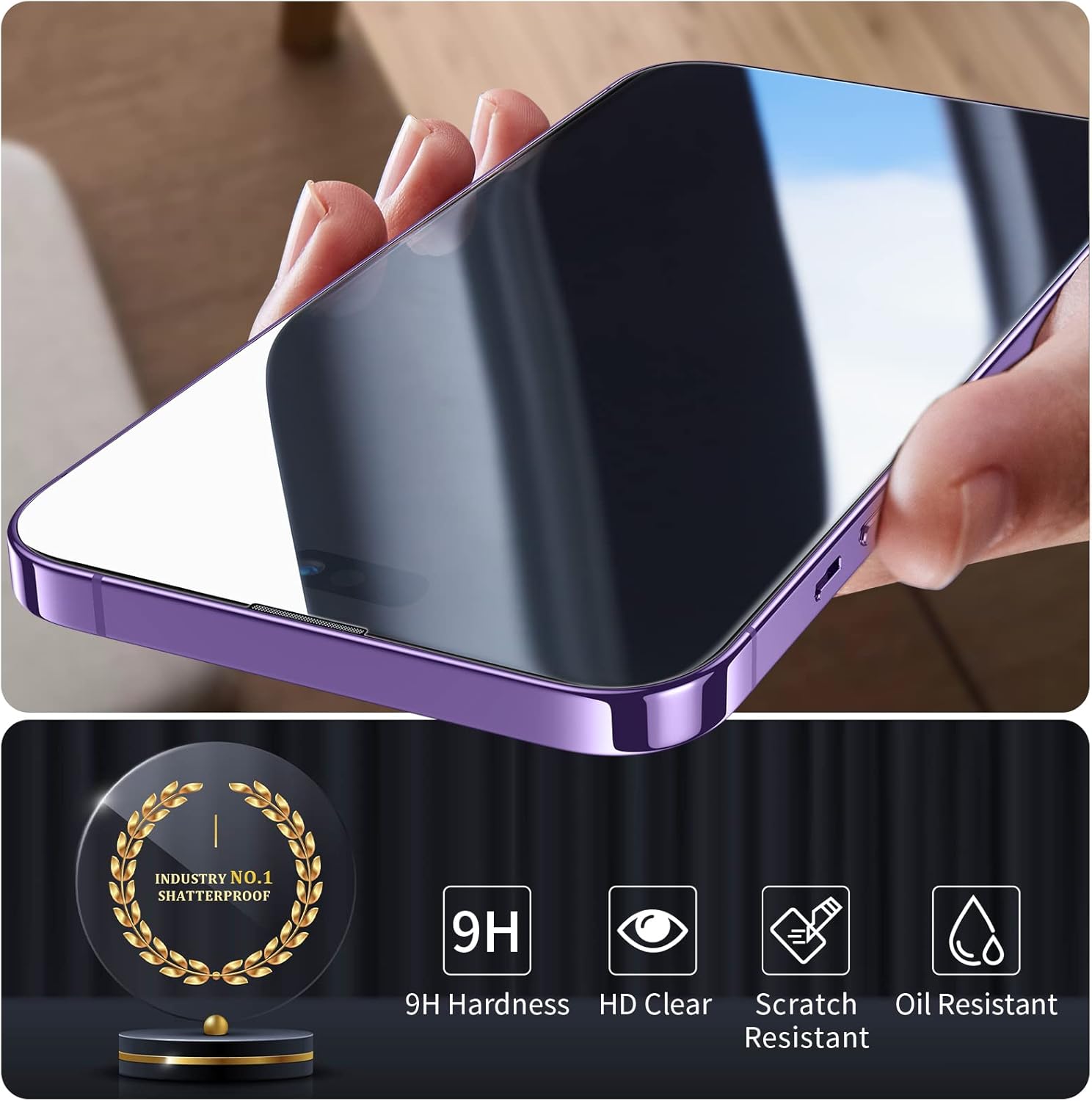 SmartDevil Protector de pantalla para iPhone 14 Pro Max 6.7 pulgadas, paquete de 3 unidades de vidrio templado duro 9H con marco de fácil