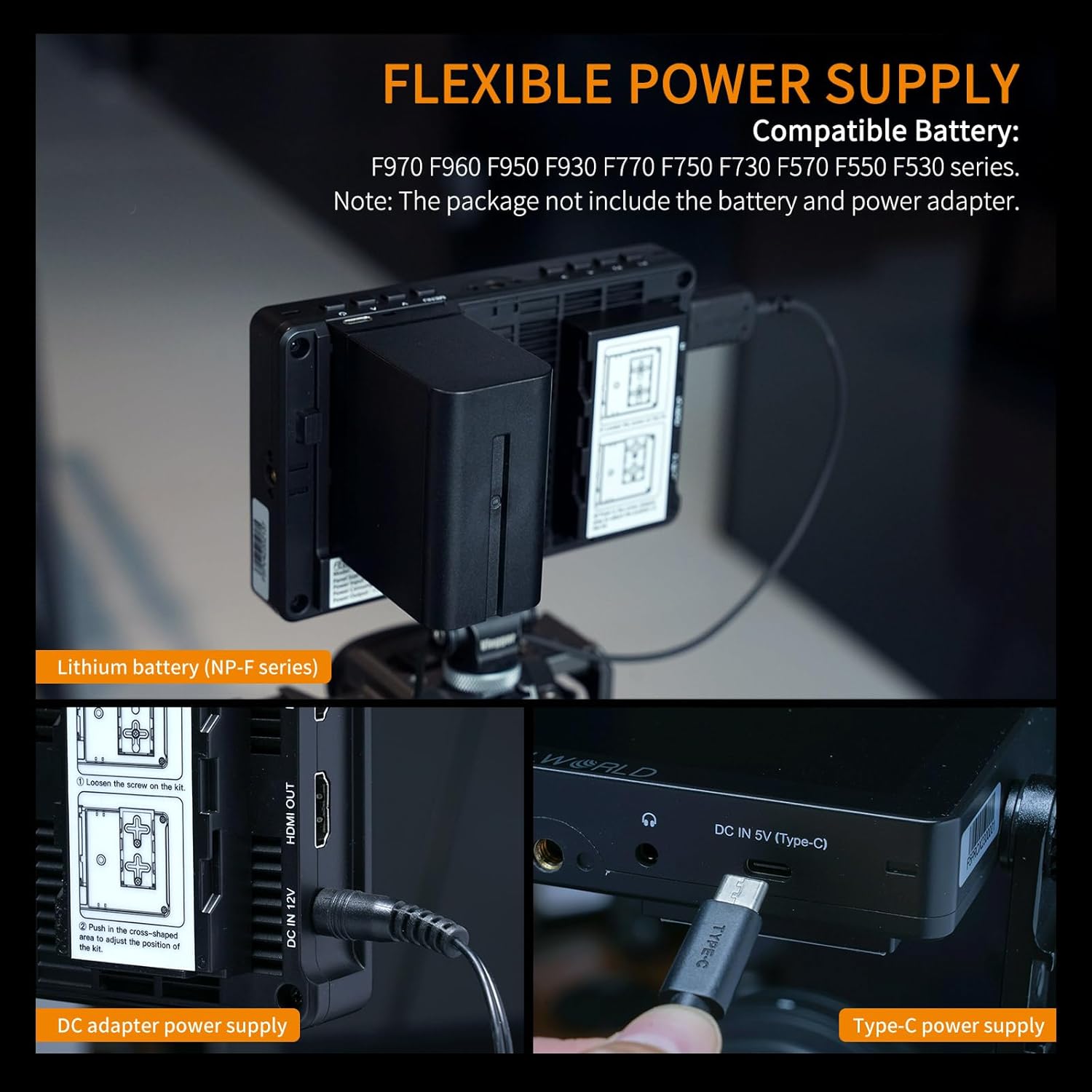 FEELWORLD F5 Prox 5.5 pulgadas 1600nit Cámara DSLR de alto brillo Monitor de campo Pantalla táctil Forma de onda 3D LUT F970 Kit externo Instalar