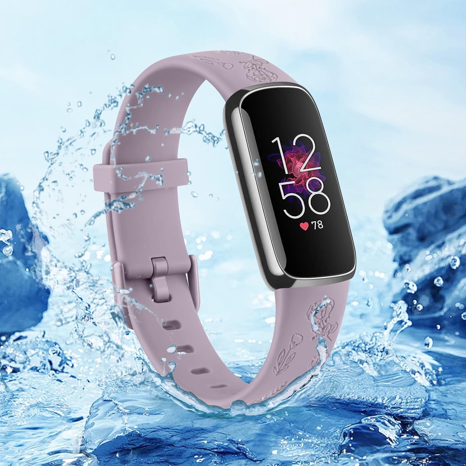 Amzpas Correa grabada para Fitbit Luxe para mujer, diseño floral, de silicona, impermeable, correa de repuesto compatible con Fitbit Luxe Fitness