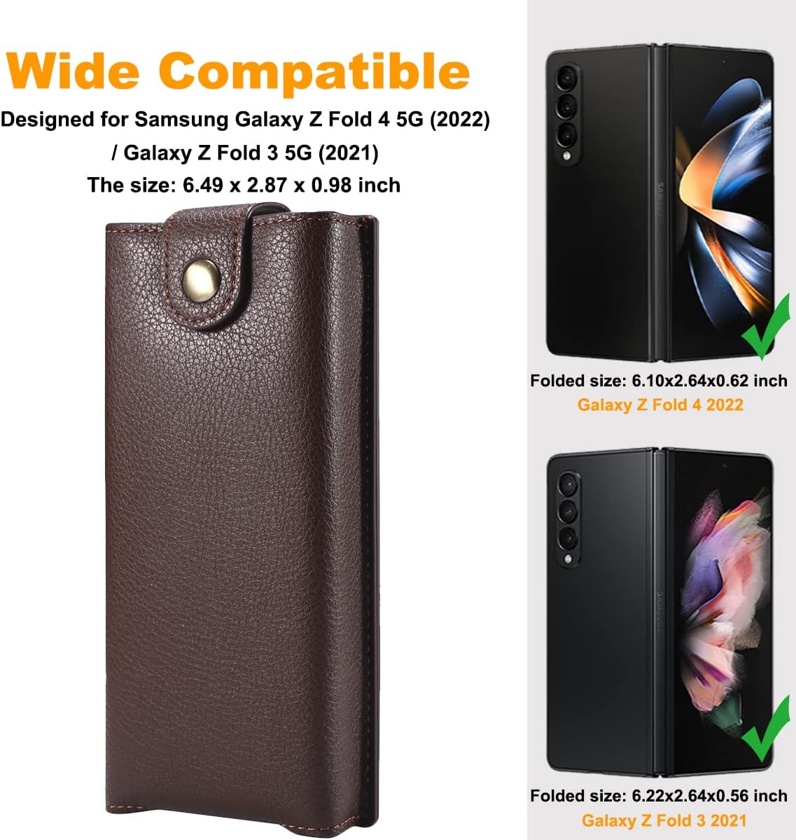 Funda para teléfono Samsung Galaxy Z Fold 4  Z Fold 3, bolsa de cuero sintético con clip giratorio 360 y mosquetón, protección completa para