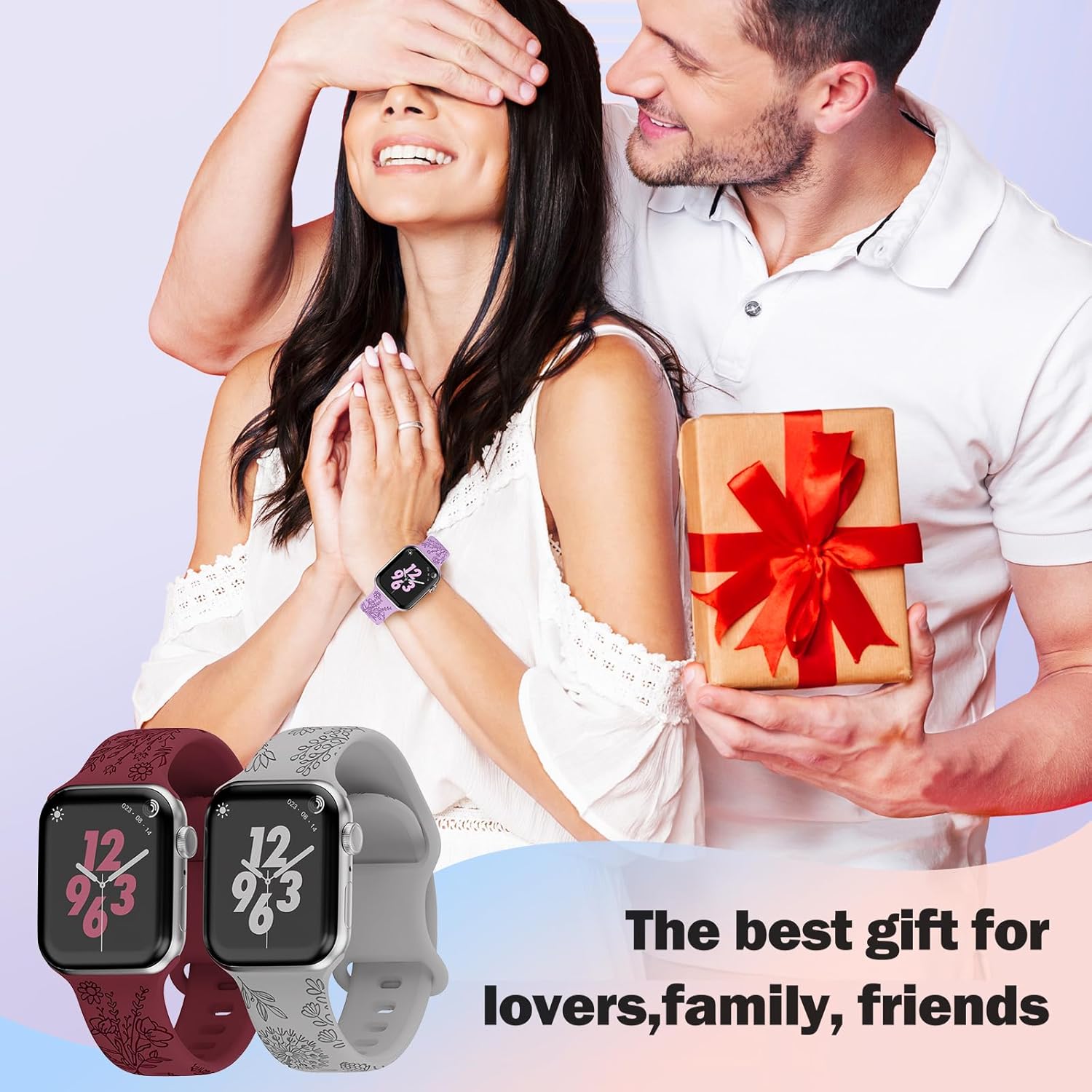 Paquete de 4 correas grabadas florales compatibles con correas de Apple Watch de 1.496 pulgadas, 1.575 pulgadas, 1.614 pulgadas, 1.654 pulgadas,