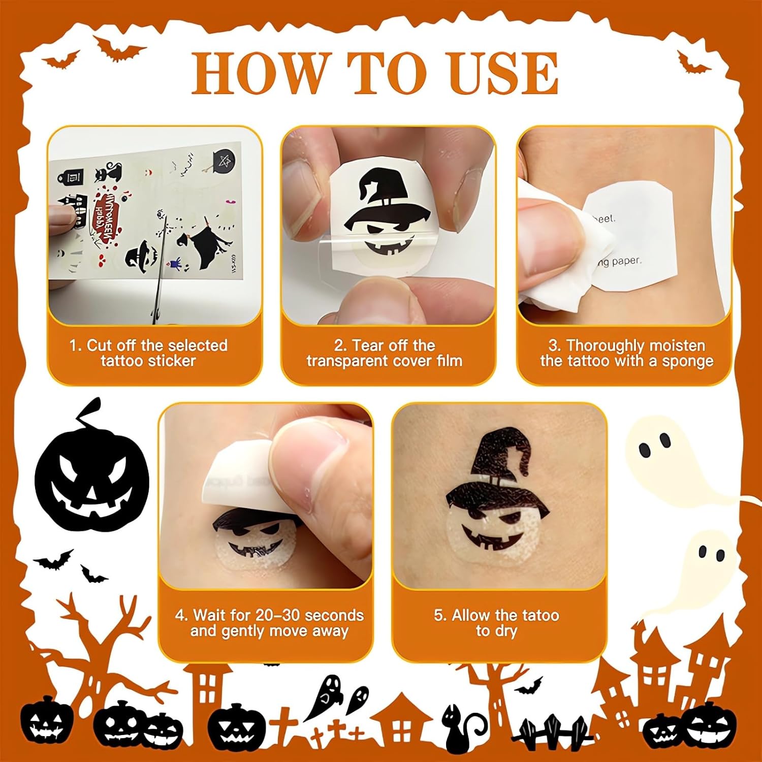 Tatuajes temporales para niños, decoraciones de Halloween brillantes, suministros de recuerdos de fiesta de cumpleaños, tatuajes falsos de