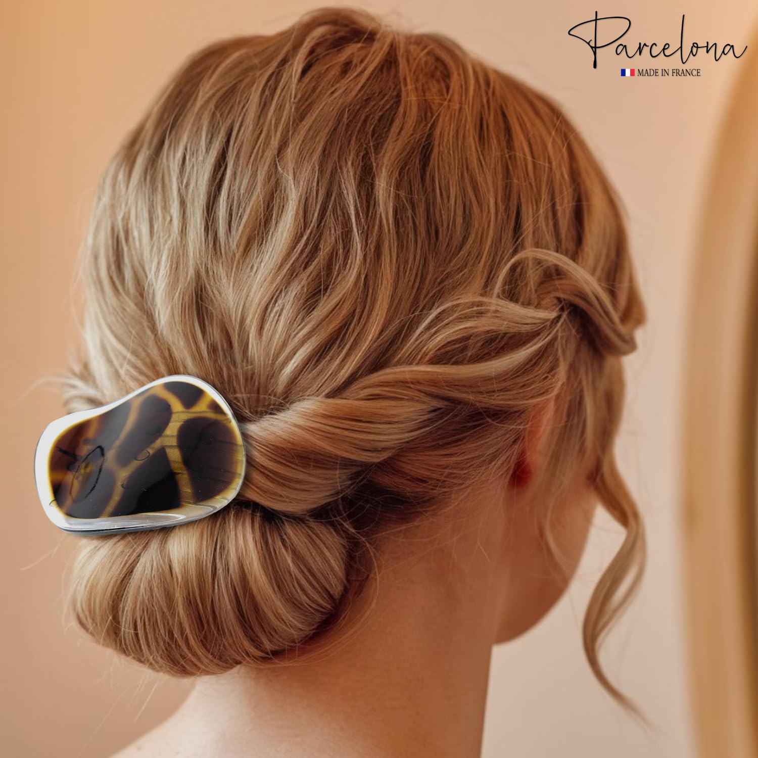 Parcelona France Onde Leopard Tortoise Shell Clear Celluloid Side Slide en agarre seguro pinza de pelo fino de pato para yoga -2 34 pulgadas