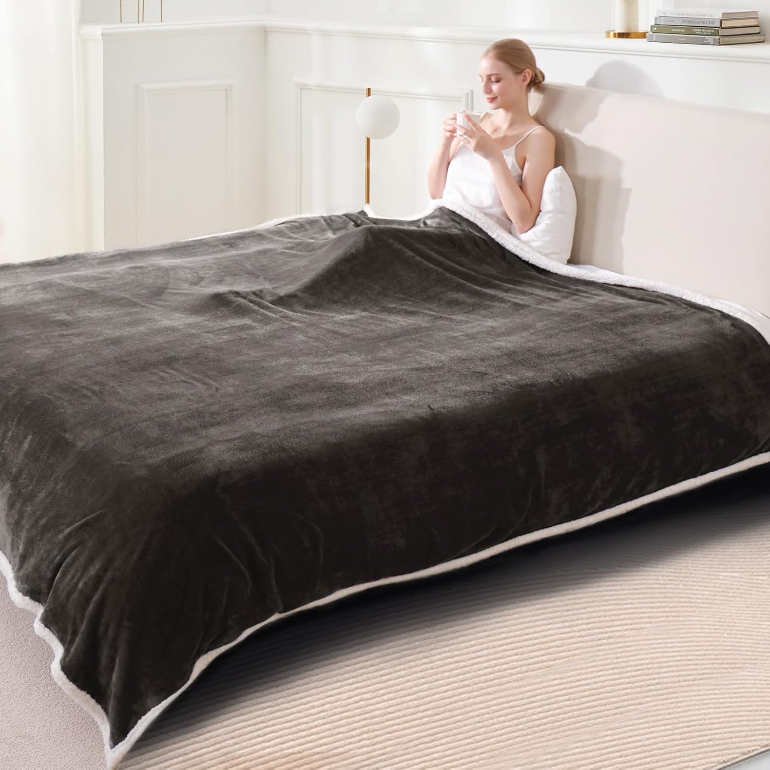 BEAUTEX Manta de forro polar sherpa, manta y manta de franela suave y esponjosa, mantas mullidas y acogedoras para sofá, cama, sofá para adultos (50