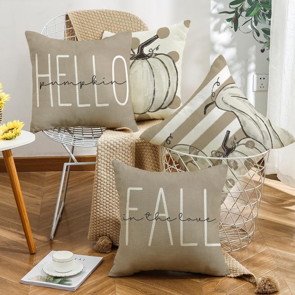 Juego de 4 fundas de almohada de otoño de 17.7 in x 17.7 in, fundas de almohada de calabaza para exteriores, para decoración del hogar, sofá y sofá