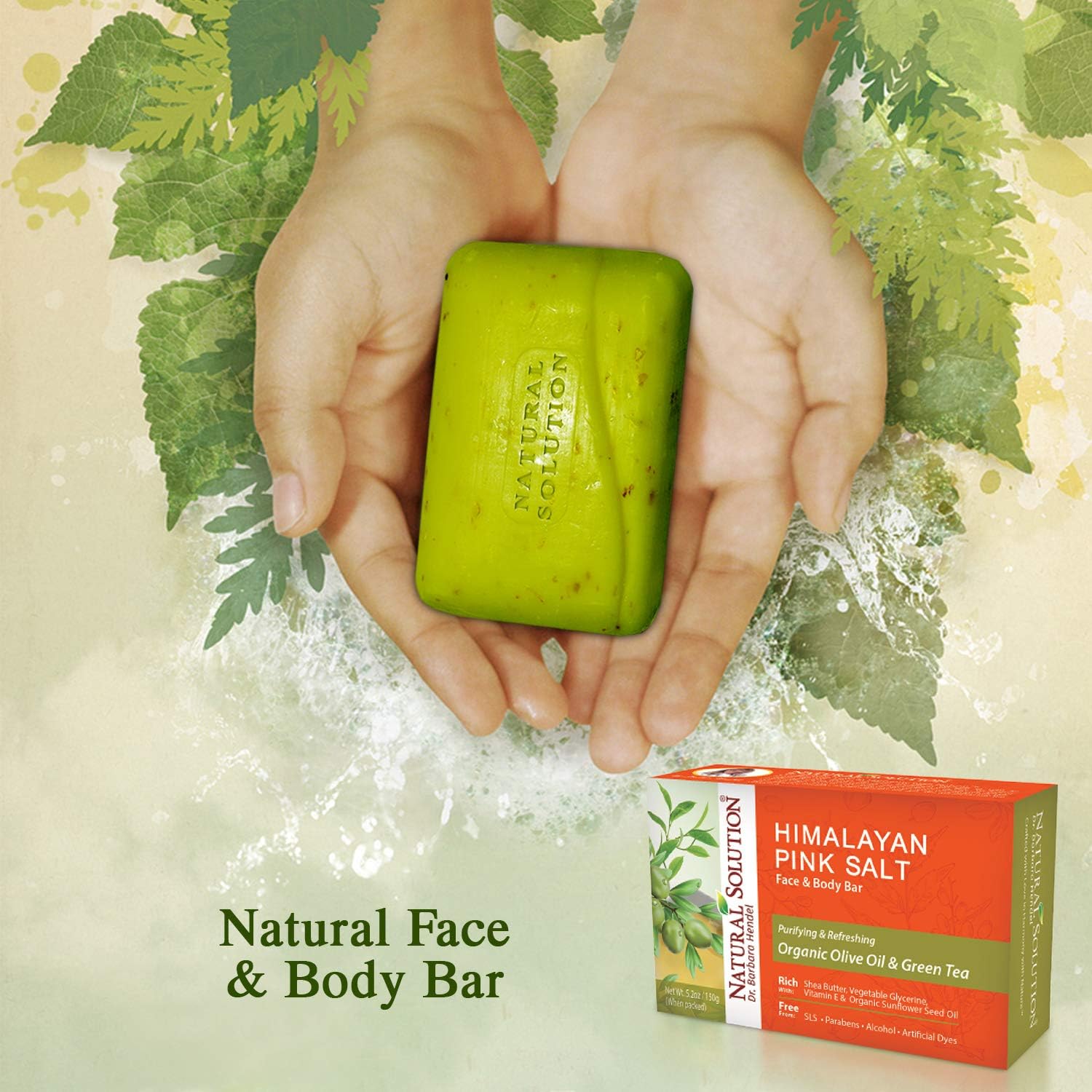 Natural Solution Himalayan Pink Salt Bath, barra de jabón de té verde (paquete de 6), barra de jabón de aceite de oliva y té verde (paquete de 6)