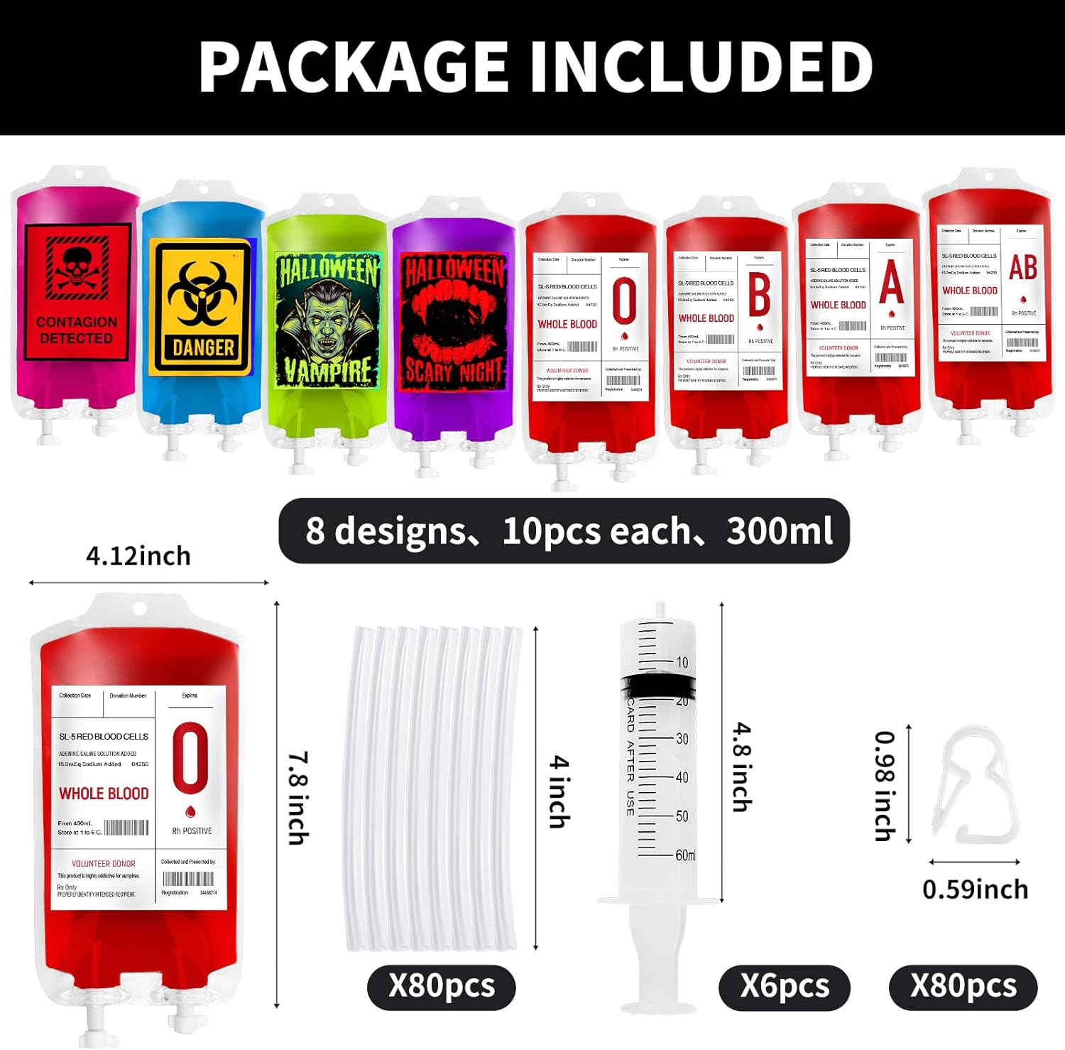 MGparty Paquete de 80 bolsas de sangre para bebida, bolsas de sangre IV para decoración de fiesta de Halloween, contenedor de bebidas, bolsa de jugo