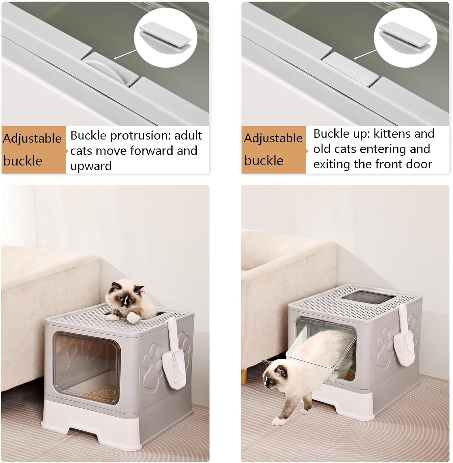 Caja de arena plegable para gatos con tapa, inodoro para gatos antisalpicaduras de entrada superior, caja de arena para gatitos de gran espacio,
