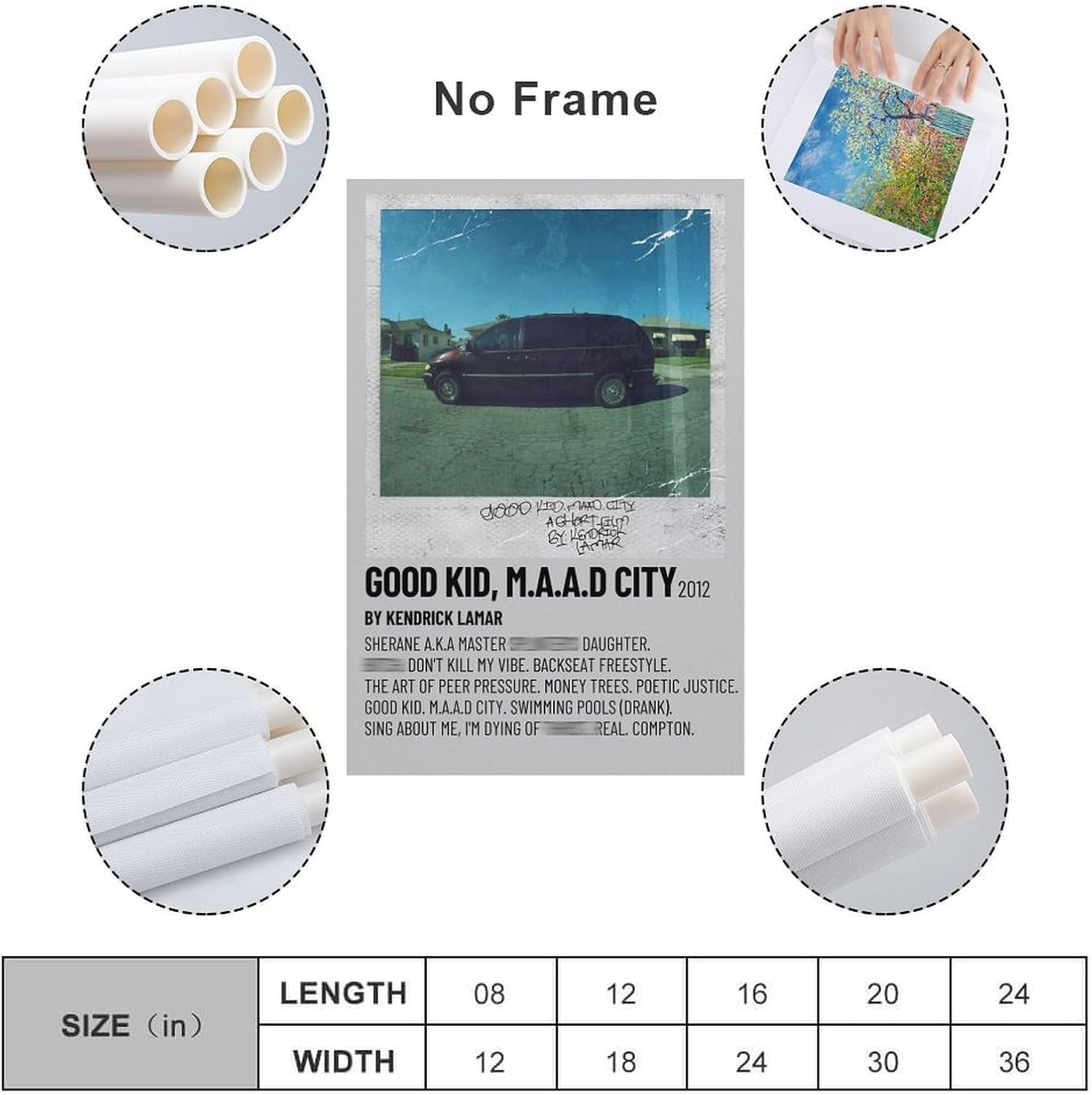 ARSHUN Póster de álbum de música Kendrick Lamar Good Kid MAAD City HD, impresiones en lienzo para pared, decoración estética de habitación, 12 x 18