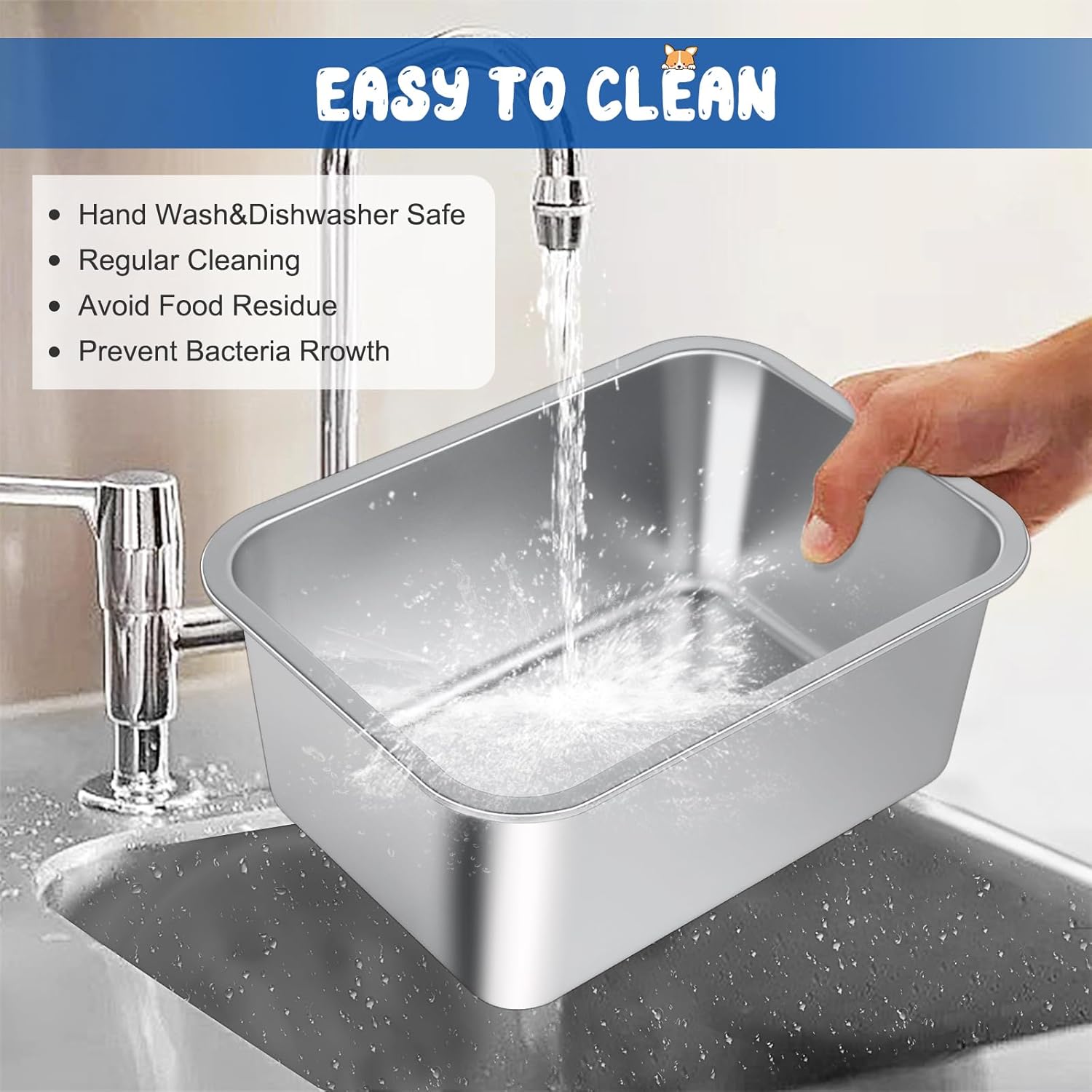 Bwogue Cuenco de agua extra grande para perros, 3 galones, acero inoxidable, duradero, de alta capacidad, estructura rectangular, fuerte