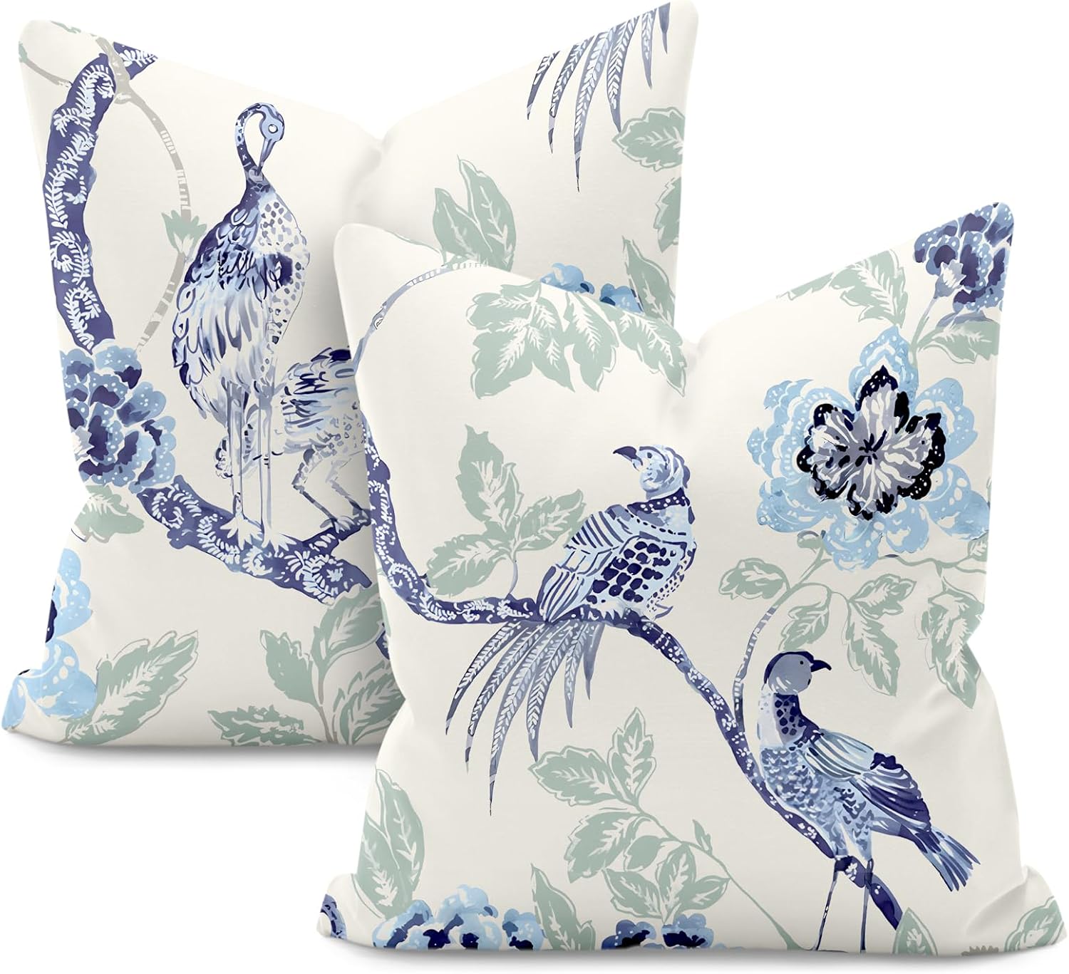 Chinoiserie – Juego de 2 fundas de almohada de 18 x 18 pulgadas, color azul y blanco, fundas de almohada decorativas de lino para exteriores, fundas