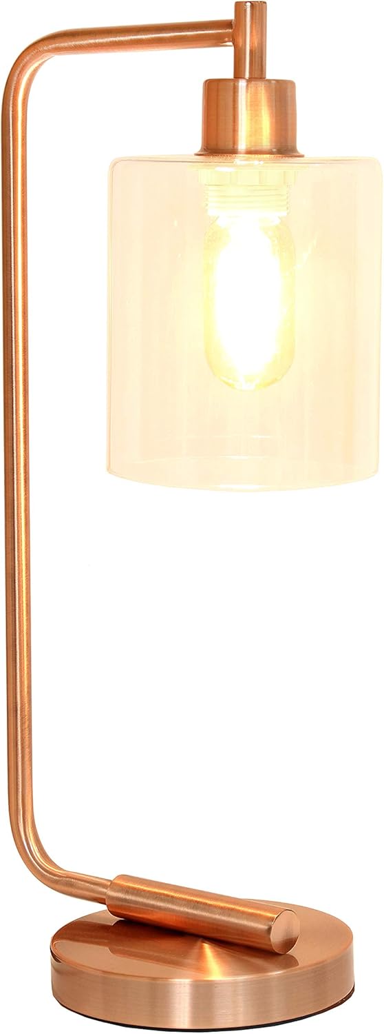 Simple Designs LD1036-RGD Bronson Lámpara de mesa con pantalla de cristal de estilo antiguo, estilo antiguo, color oro rosa