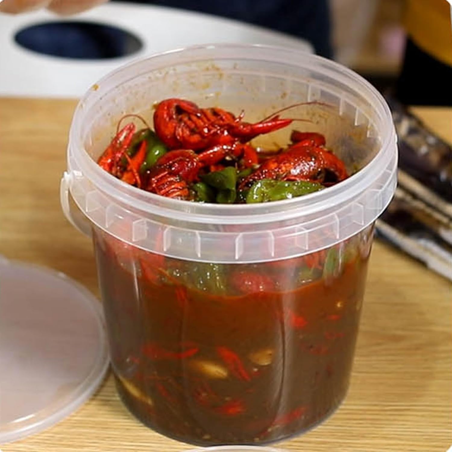 Pp Cubo de embalaje de langosta de grado alimenticio para llevar, cubo de plástico transparente de 5 litros, cubo pequeño, juego de utensilios de