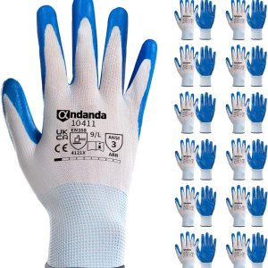 ANDANDA Guantes de trabajo de seguridad, guantes de trabajo de punto sin costuras con revestimiento de goma de nitrilo en la palma y los dedos para ANDANDA Guantes de trabajo de seguridad, guantes de trabajo de punto sin costuras con revestimiento de goma de nitrilo en la palma y los dedos para