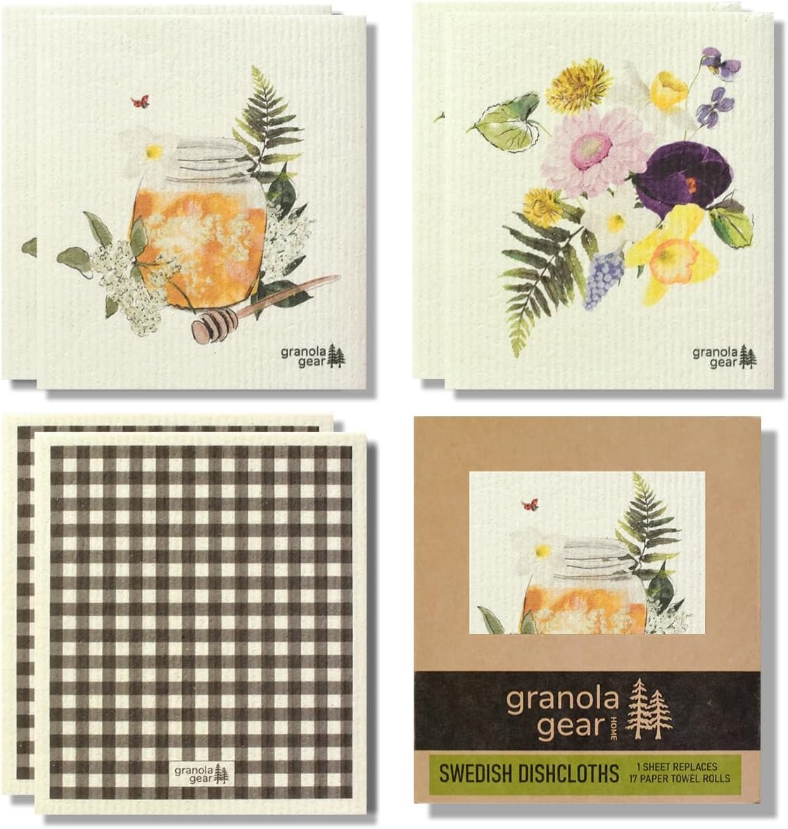Paños de cocina suecos para cocina, paquete de 6 toallas de papel reutilizables, ecológicas, compostables, biodegradables, esponjas lavables,