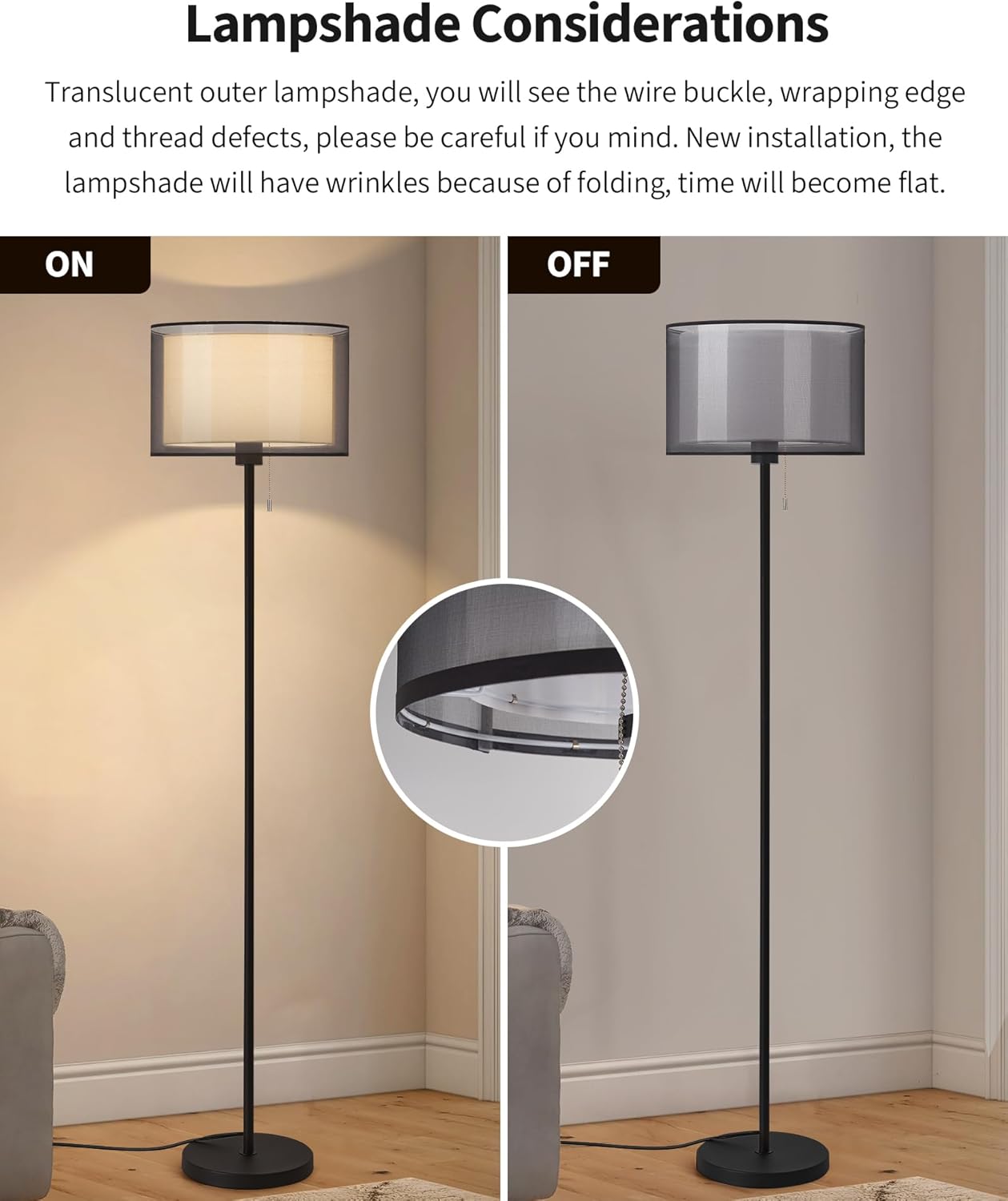 KDG Lámpara de pie moderna para sala de estar, lámpara de pie alta iluminación de esquina, pantalla de tela, bombilla LED, luz de poste brillante,