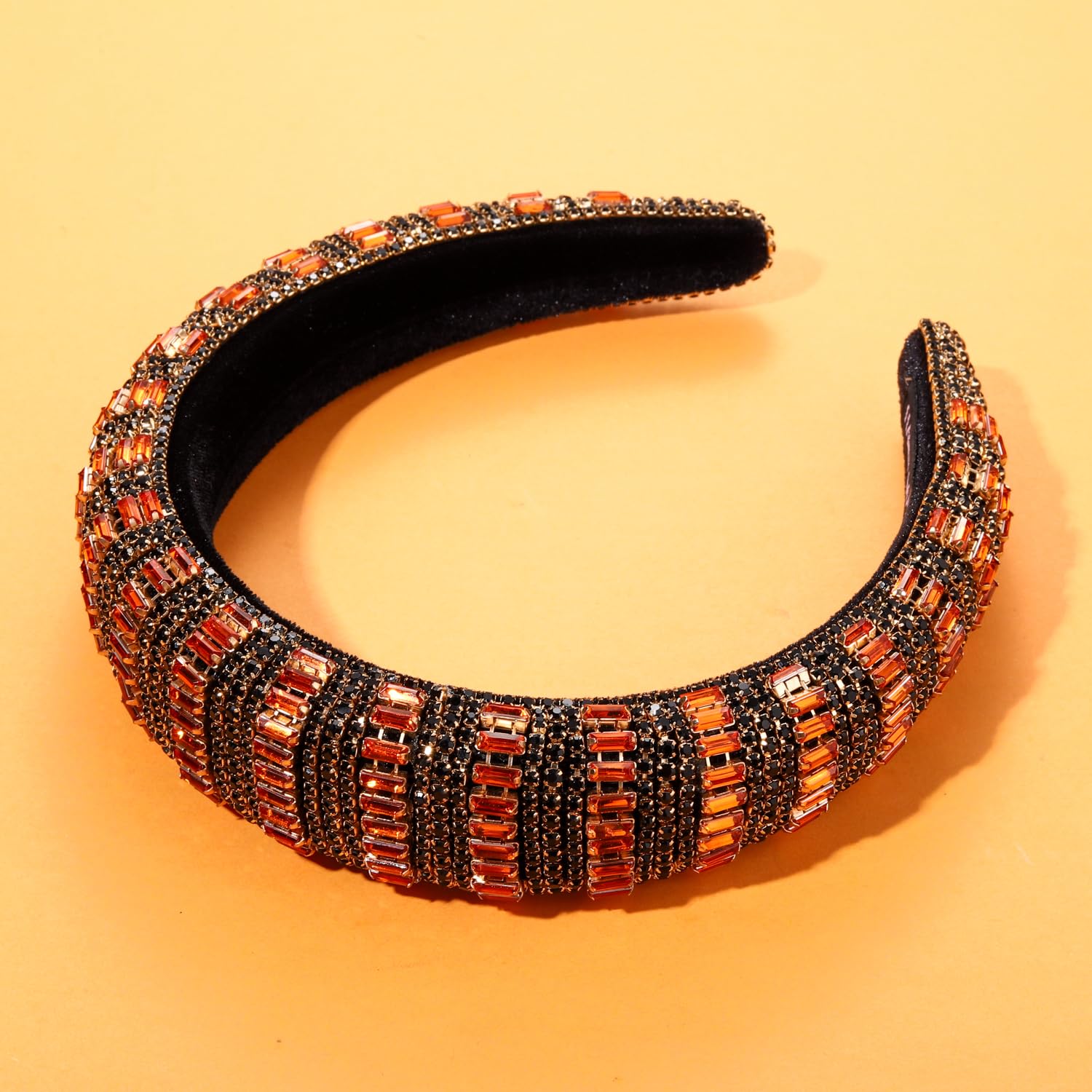 NVENF Diademas acolchadas con diamantes de imitación de cristal para mujer, diadema ancha de terciopelo biselado, accesorio para el cabello o