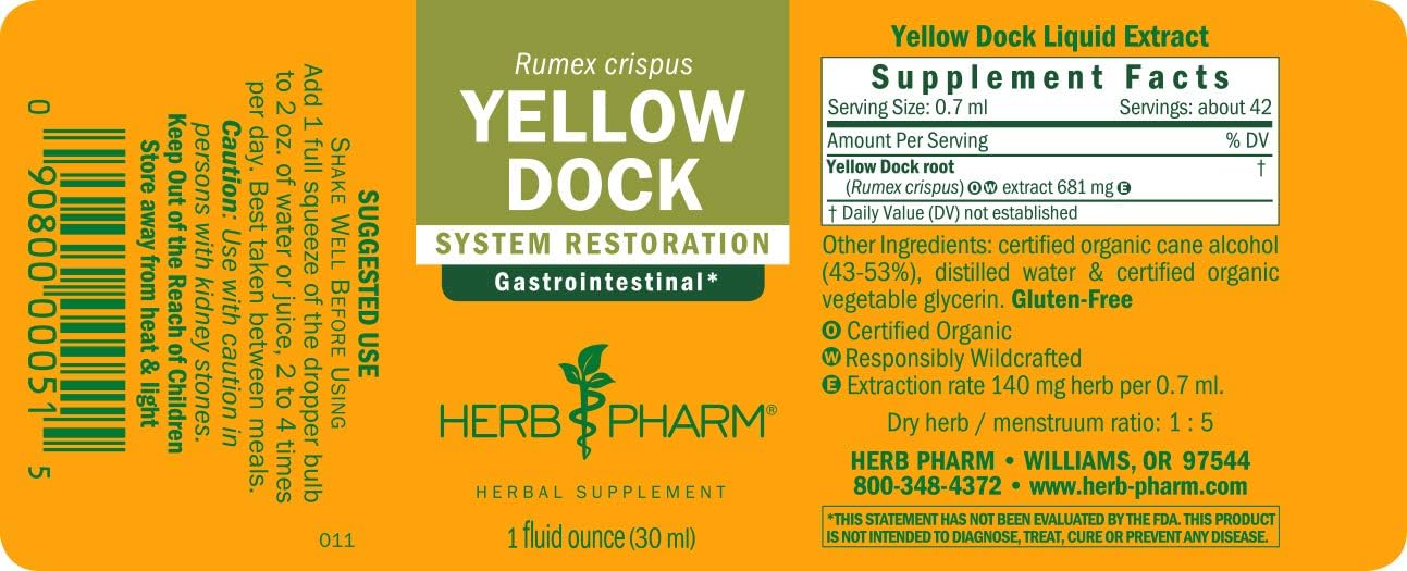Herb Pharm Extracto líquido de muelle amarillo para apoyo del sistema digestivo – 1 onza