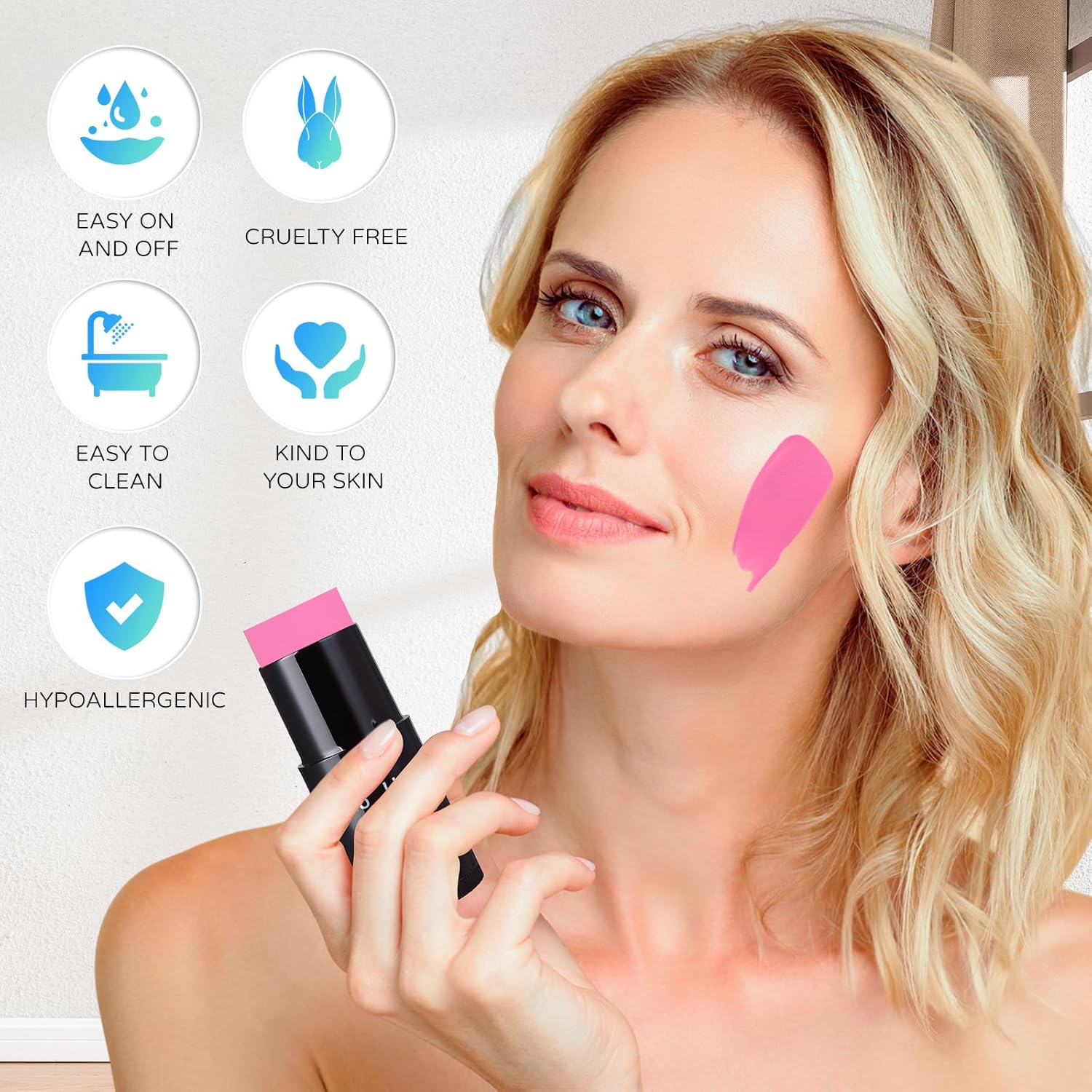 Go Ho Pintura facial rosa intensa, a base de agua, lavable, color rosa intenso, no tóxica, cobertura completa, color rosa crema, pintura corporal