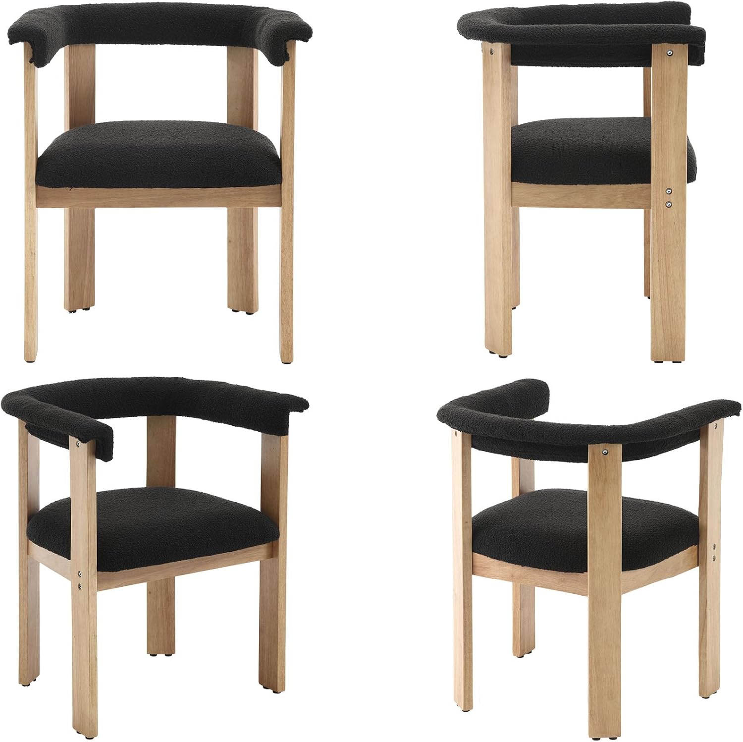 VESCASA Sillas de comedor tapizadas con patas rectangulares de madera marrón claro, sillas de comedor modernas de vellón sherpa de mediados de siglo