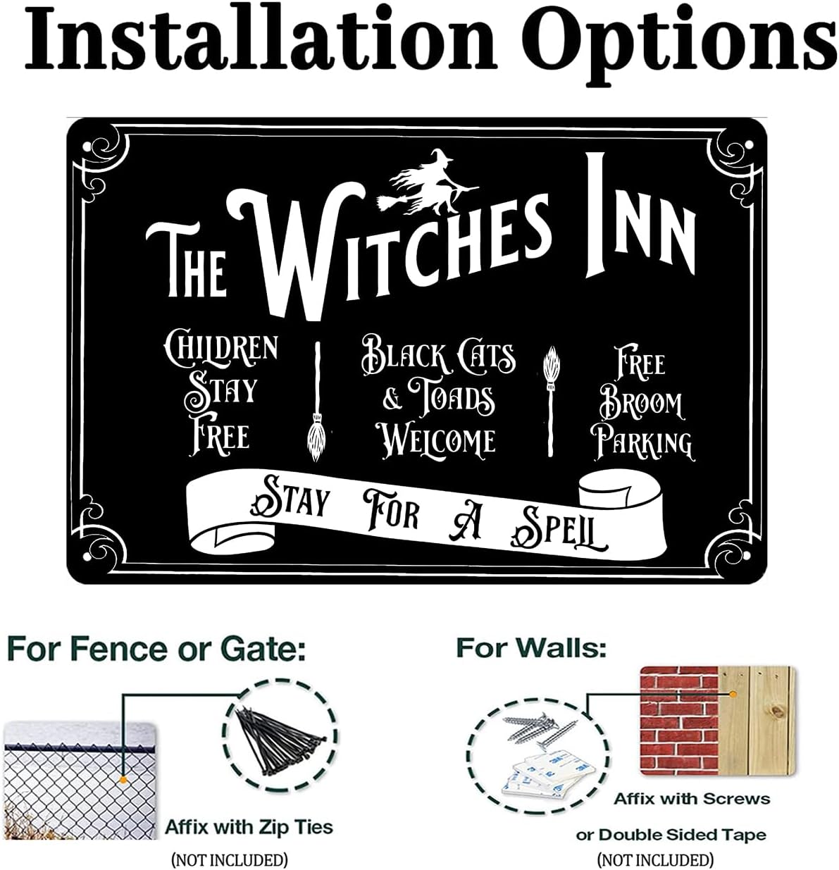 The Wicked Witch Inn Stay for a Spell – Letrero de metal, decoración de cocina de bruja, decoración de fiesta de Halloween, decoración de pared de