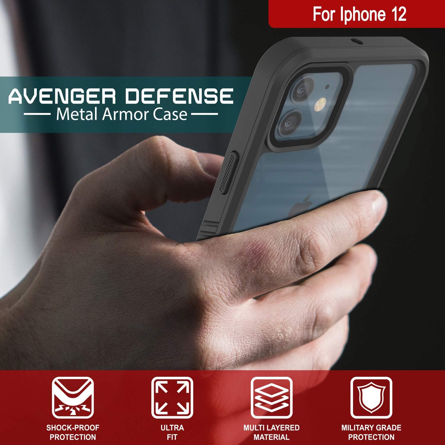 Punkcase Funda impermeable diseñada para iPhone 12 Serie Extrema Ajuste delgado Certificado IP68 A prueba de nieve Funda blindada con protector de