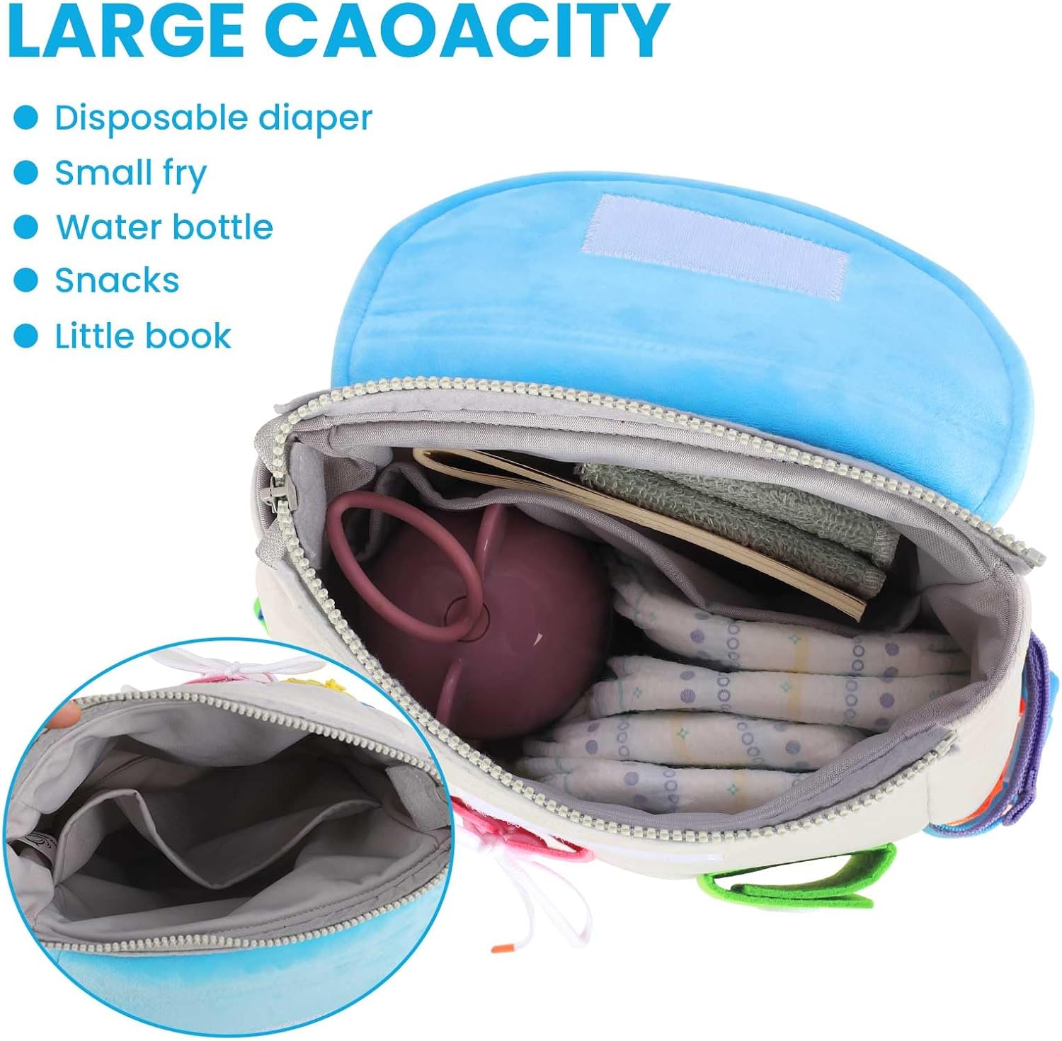 Busy Board – Mochila para niños pequeños con hebillas y juguetes de actividades de aprendizaje, desarrolla habilidades motoras finas y habilidades